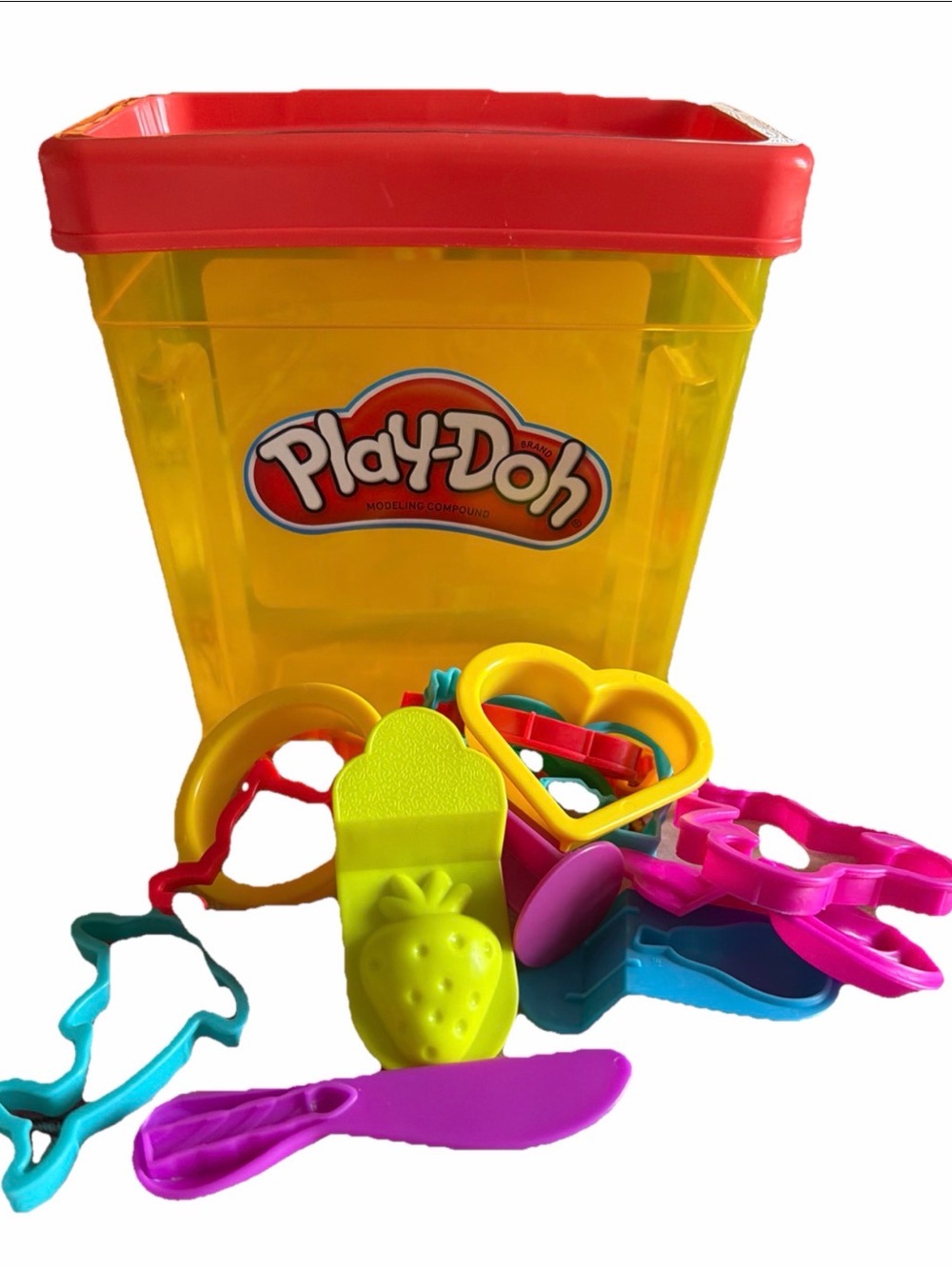 Kids Play-Doh 2014 Hasbro Toy Box Storage Bucket Animal Fruit Shape Accesories